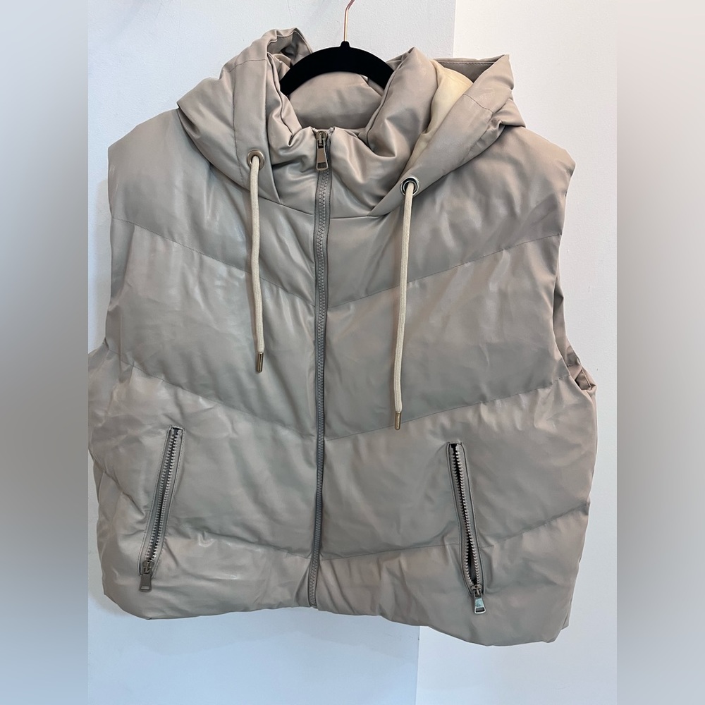 Beige Leather Puffer Vest